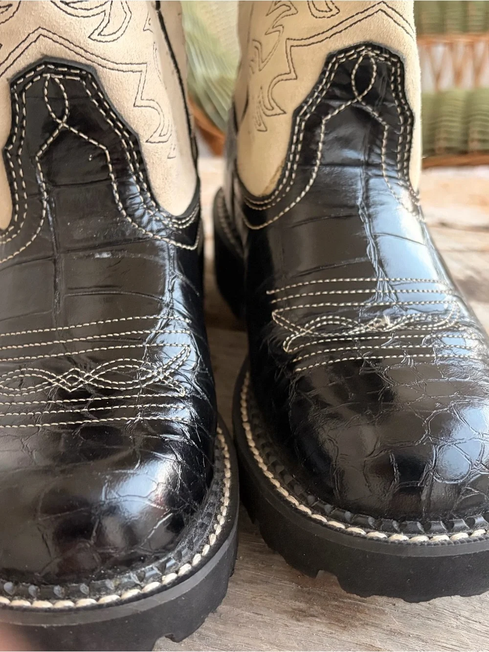 Ariat Fatbaby Kids Cowboy Boots Black Cream Western Size 6